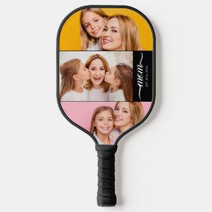 Custom Dual Mum Est. Years Script Black White Pickleball Paddle