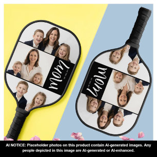 Custom Dual Mum Est. Years Script Black White Pickleball Paddle