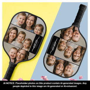 Custom Dual Mum Est. Years Script Black White Pickleball Paddle