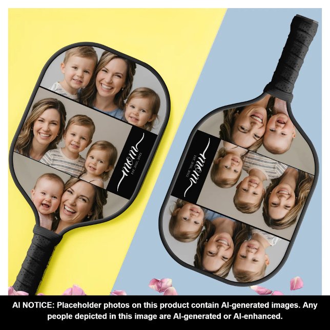 Custom Dual Mum Est. Years Script Black White Pickleball Paddle (Creator Uploaded)