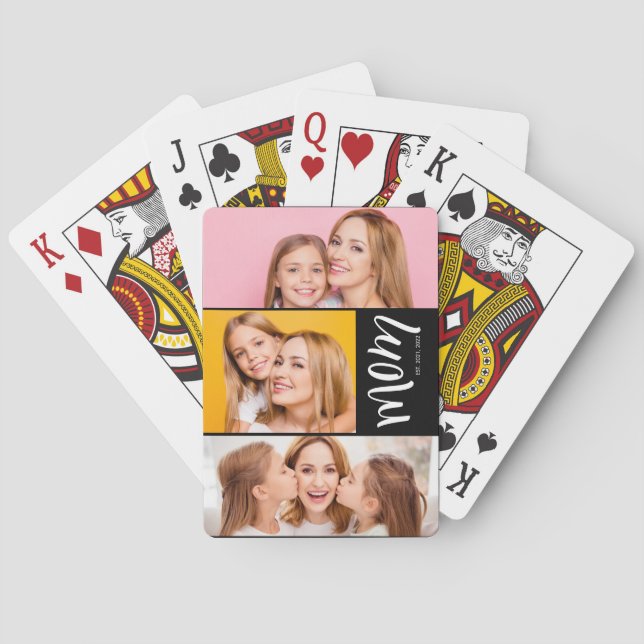 Custom Dual Mum Est. Years Script Black White Playing Cards (Back)