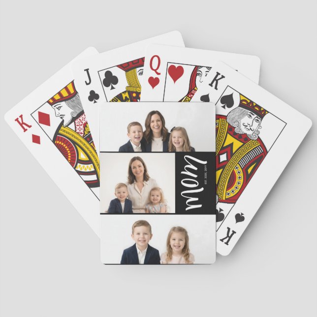 Custom Dual Mum Est. Years Script Black White Playing Cards (Back)