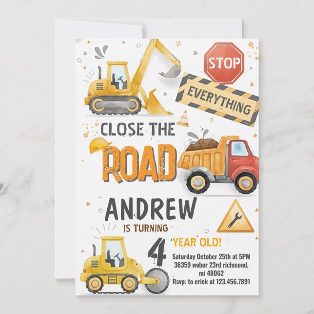 Custom Dump Truck Birthday for boys Invitation (Front)