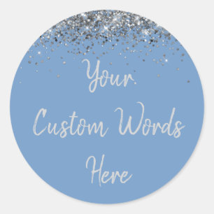 Custom Dusty Blue and Silver Birthday Party Favor Classic Round Sticker