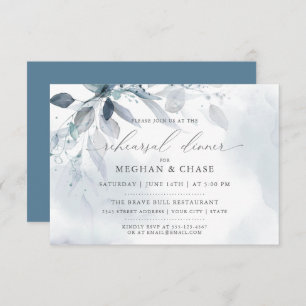 Custom Dusty Blue Foliage Watercolor Rehearsal Invitation