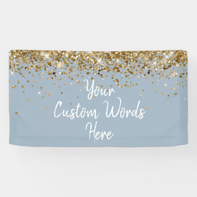 Custom Dusty Blue Gold Birthday Party Photo Booth Banner (Horizontal)