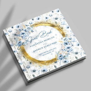 Custom Dusty Blue Gold Glitter Wedding Guest Book
