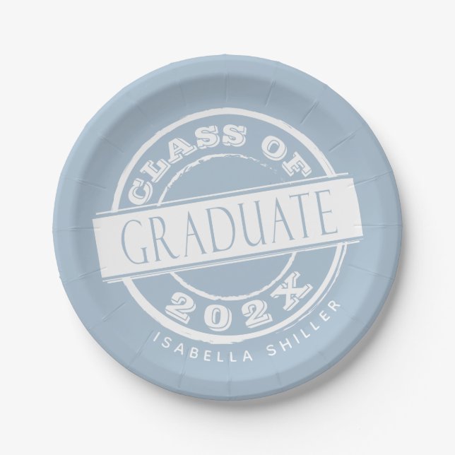 Custom Dusty Blue Graduation Party Graduate Paper Plate (Front)