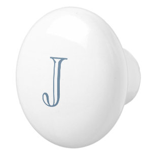 Custom Dusty Blue Initial Ceramic Knob