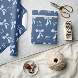 Custom Dusty Blue Watercolor Bow Bridal Shower Wrapping Paper