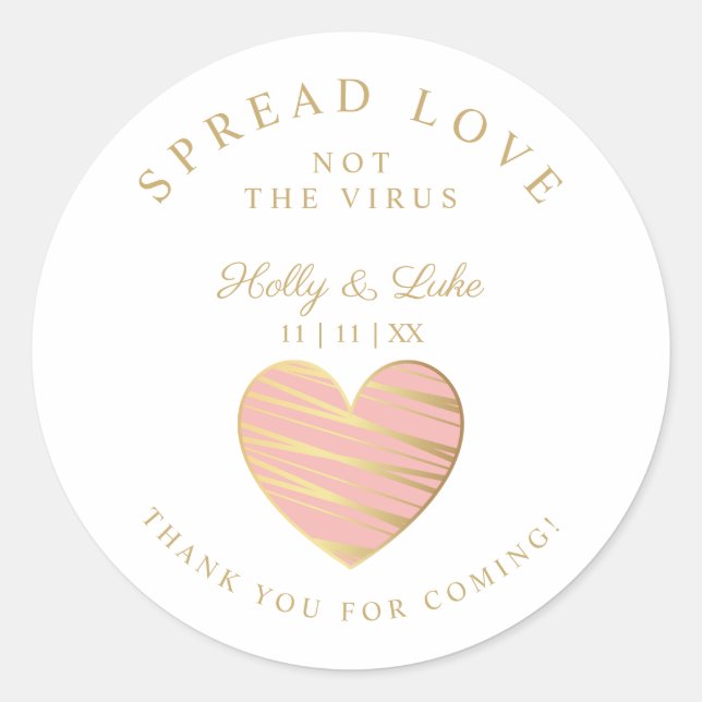 Custom Dusty Pink Heart Wedding Sanitizer Hands  Classic Round Sticker (Front)