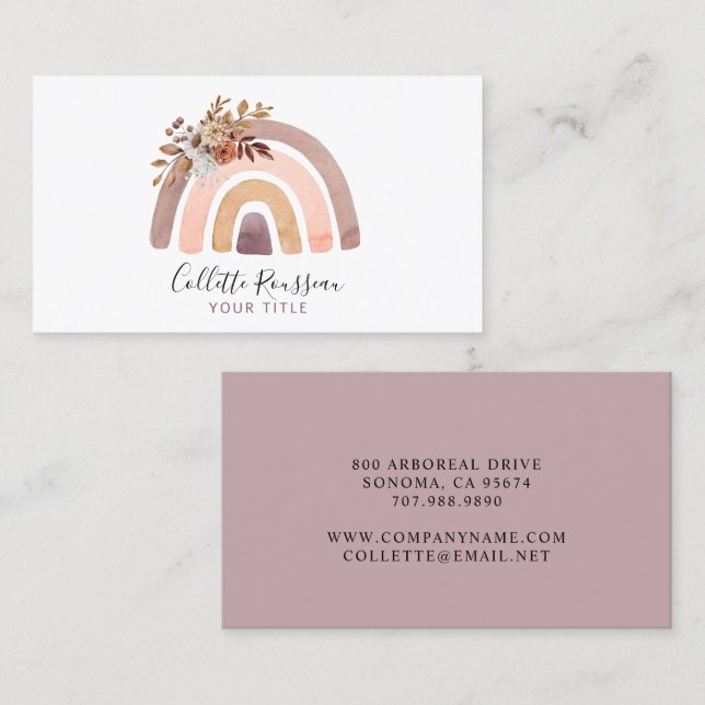 Custom Dusty Pink Terracotta Boho Rainbow Flowers Business Card (Front/Back)