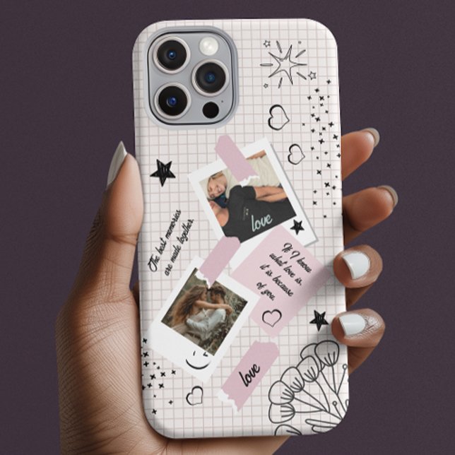 Custom Dusty Pink Two Photo Collage Scrapbook Case-Mate iPhone Case (Creator Uploaded)