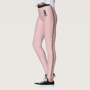 Custom Dusty Rose Black Stripes Pattern Monogram Leggings