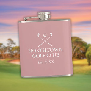 Custom Dusty Rose Pink Golf Club Name Hip Flask