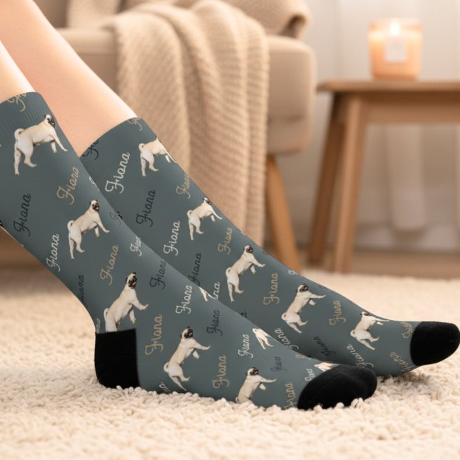 Custom Dusty Teal Dog Photo Socks (Creator Uploaded)