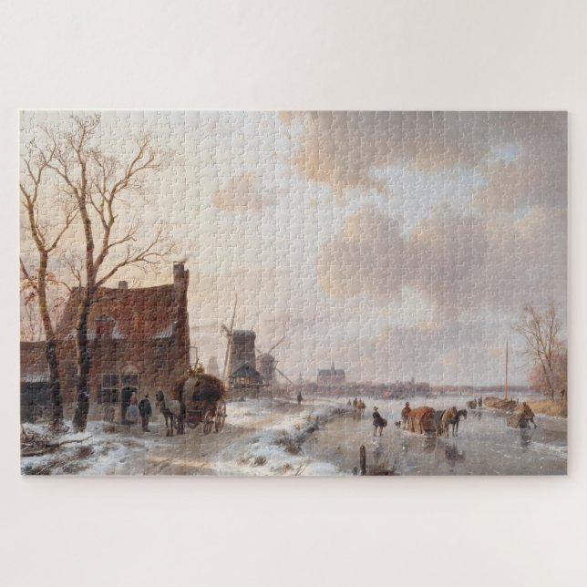 Custom Dutch Winter Landscape Oil Painting Art Jigsaw Puzzle (Horizontal)