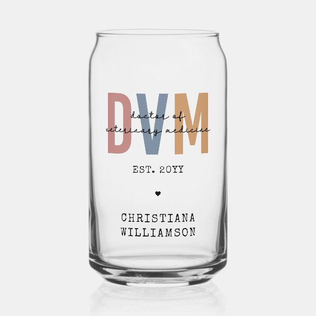 Custom DVM Doctor of Veterinary Medicine Gifts  Can Glass (Front)
