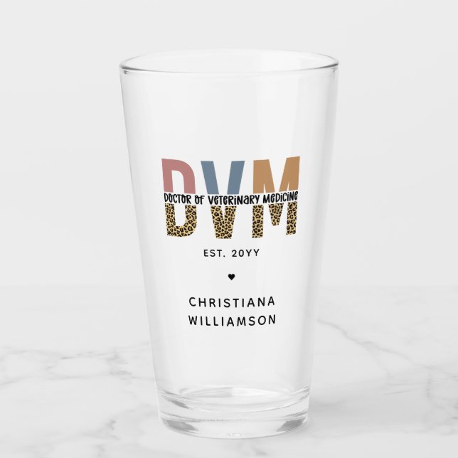 Custom DVM Doctor of Veterinary Medicine Gifts Glass (Front)