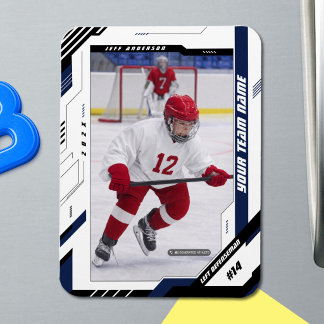 Custom Dynamic Blue Ice Hockey Player Magnet