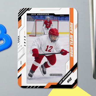 Custom Dynamic Orange Ice Hockey Player Card Magnet