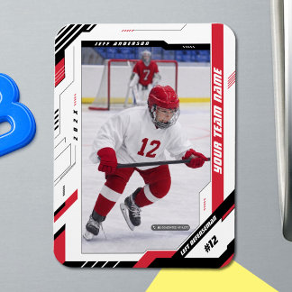 Custom Dynamic Red Ice Hockey Player Magnet