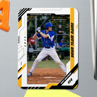 Custom Dynamic Yellow Baseball Player Photo Magnet