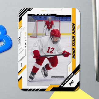 Custom Dynamic Yellow Ice Hockey Player Magnet