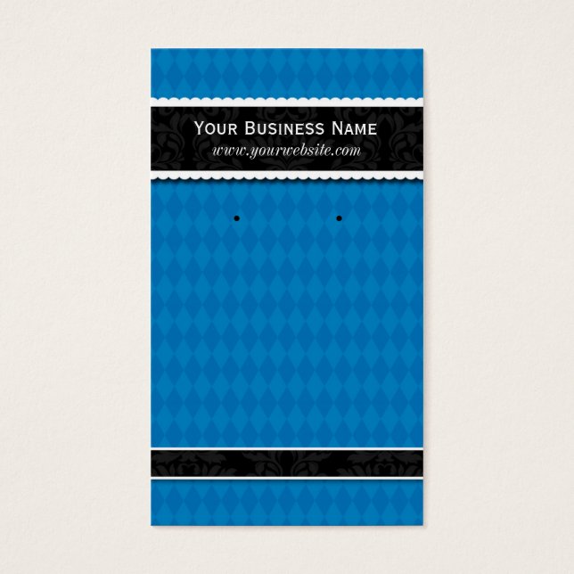 Custom Earring Cards Blue Black Business Cards (Front)
