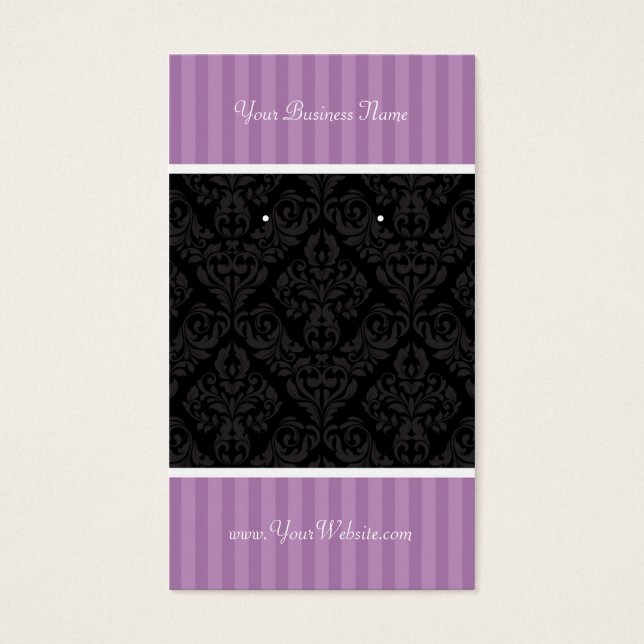 Custom Earring Cards Lavender Black Damask Stripes (Front)