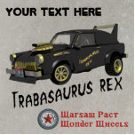 Custom East German Trabant Car Photo Sculpture Magnet<br><div class="desc">A humourous, computer-generated, black and gold, image of a customised East German Trabant automobile. The customised car&#39;s nickname, Trabasaurus rex, in an appropriate font, appears both on the vehicle door and below the image. The vehicle bears an Idaho license plate reading "TRABI REX" as it was customised by mythical Warsaw...</div>