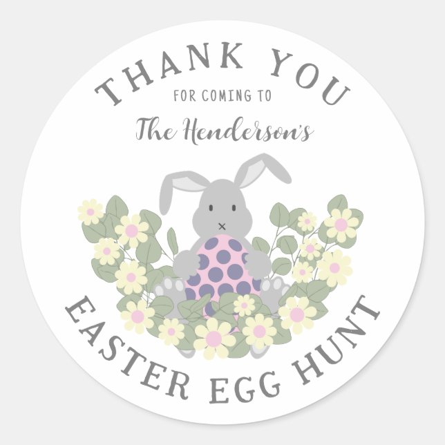 Custom Easter Bunny Egg Hunt Floral Thank You Classic Round Sticker (Front)