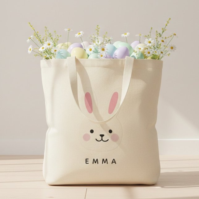 Custom Easter Bunny Face Personalized Name Tote Bag (Creator Uploaded)