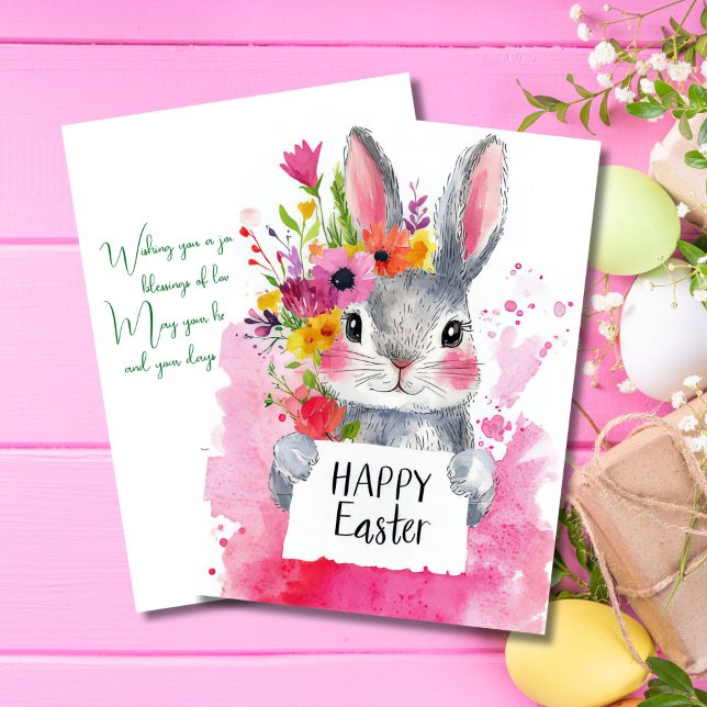 Custom Easter Card with Easter Bunny and Flowers (Creator Uploaded)