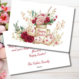 Custom Easter Card with Easter Eggs and Flowers