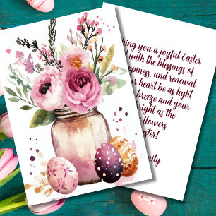 Custom Easter Card with Easter Eggs and Flowers