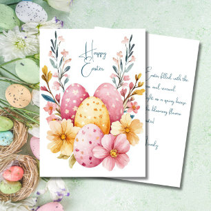 Custom Easter Card with Easter Eggs and Flowers