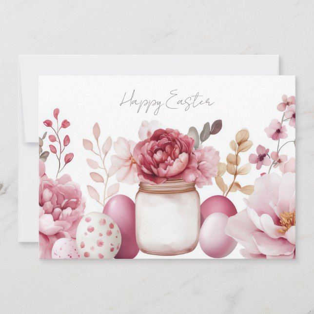 Custom Easter Card with Easter Eggs and Flowers (Front)