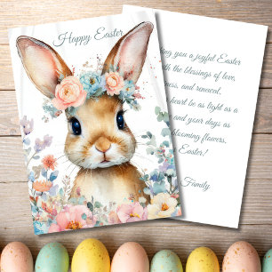 Custom Easter Card with Flowers and Easter Bunny