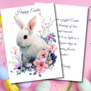 Custom Easter Card with Flowers and Easter Bunny