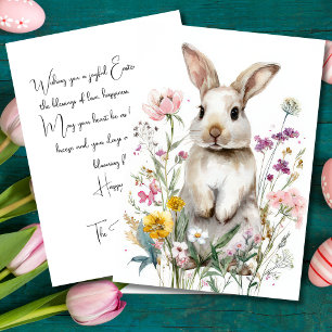 Custom Easter Card with Flowers and Easter Bunny