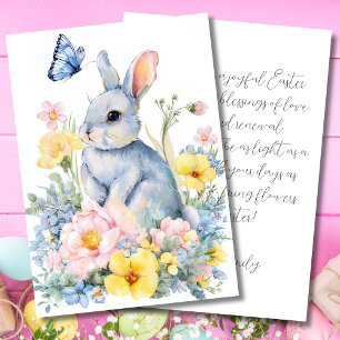 Custom Easter Card with Flowers and Easter Bunny