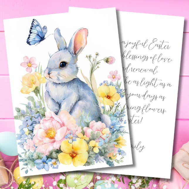 Custom Easter Card with Flowers and Easter Bunny (Creator Uploaded)