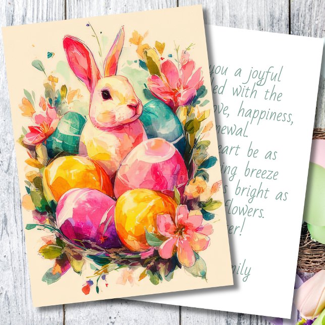Custom Easter Card with Flowers and Easter Bunny (Creator Uploaded)