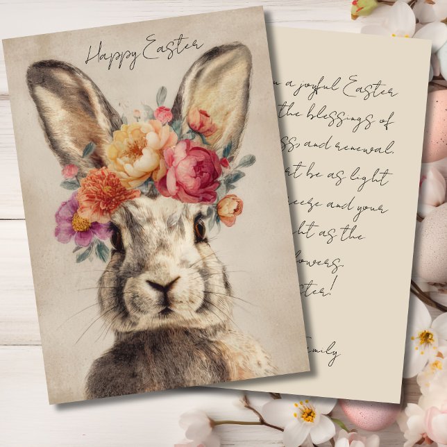 Custom Easter Card with Flowers and Easter Bunny (Creator Uploaded)