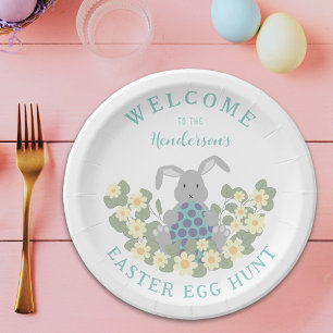 Custom Easter Egg Hunt Brunch Cute Bunny Floral Paper Plate