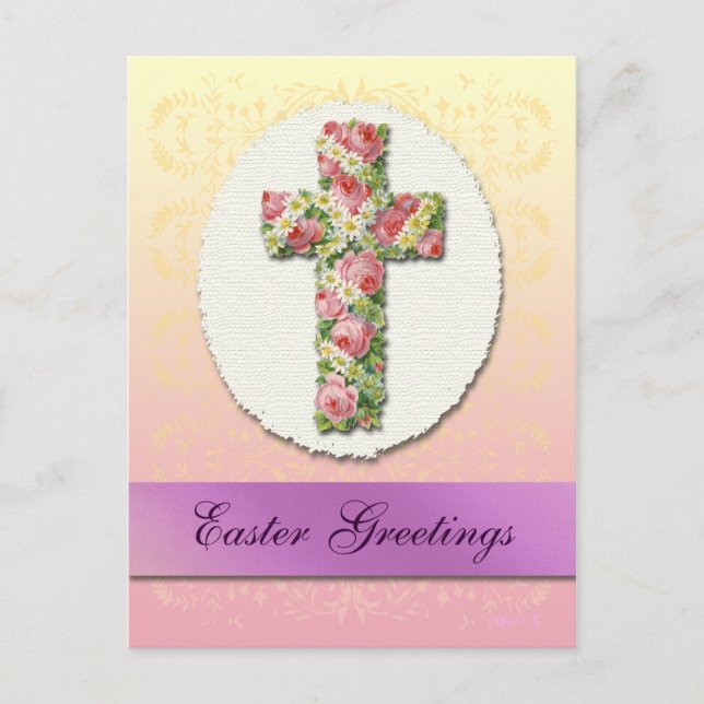 Custom Easter Floral Cross Postcard (Front)