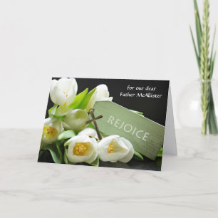 Custom Easter for a Priest White Tulips and Cross Holiday Card