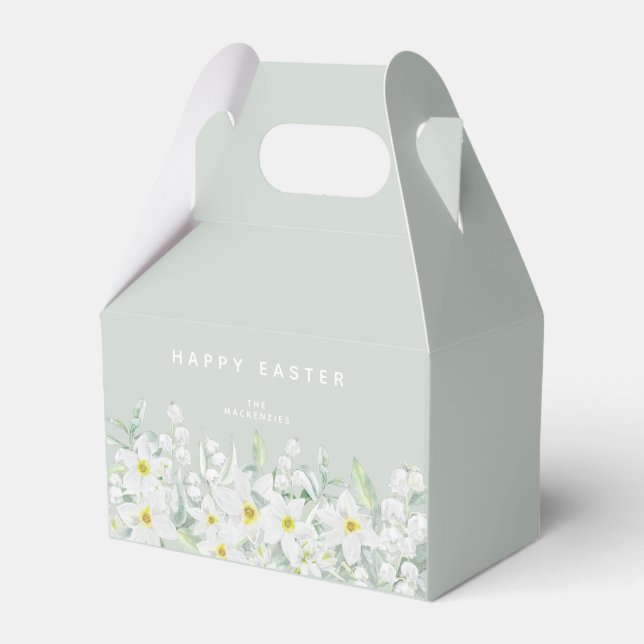 Custom Easter Message White Floral Border Favour Box (Front Side)