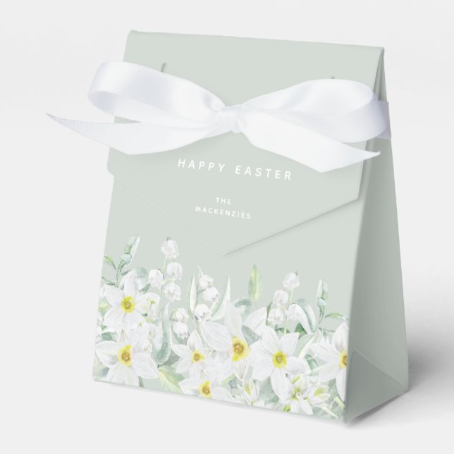 Custom Easter Message White Floral Border Favour Box (Front Side)
